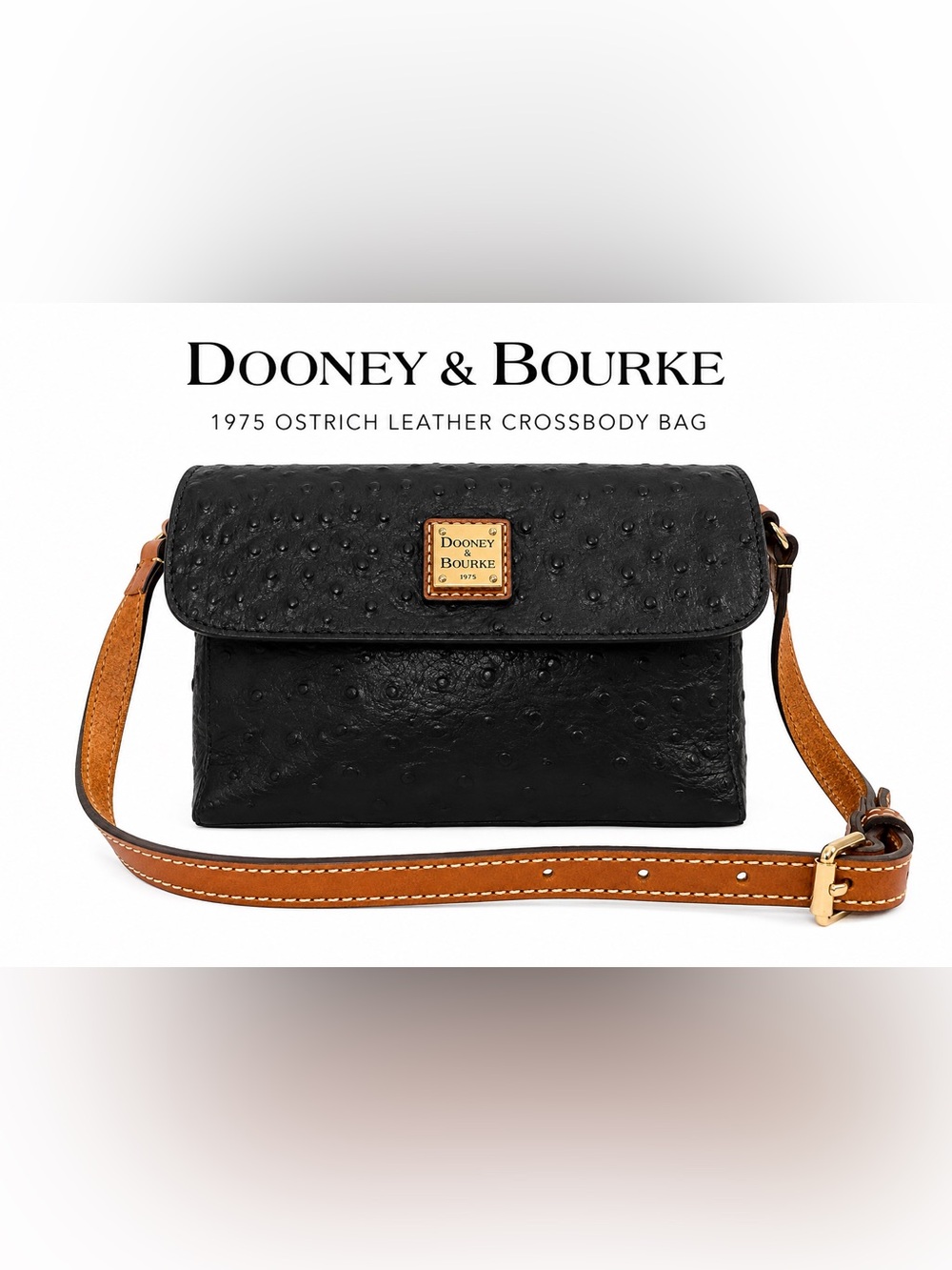 Dooney & Bourke Black Ostrich Embossed Leather Crossbody Shoulder Bag NWOT
